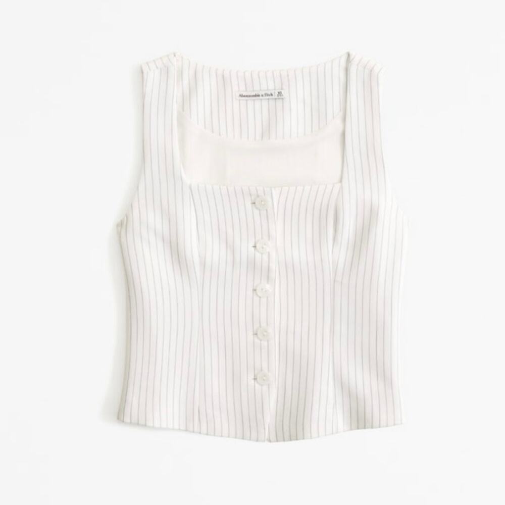 Abercrombie & Fitch Mara Tailored Squareneck Striped Vest Waistcoat, Size Medium